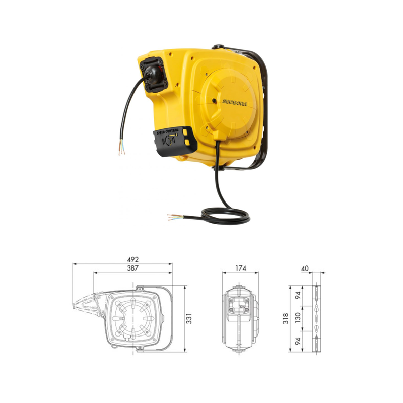 Avvolgicavo elettrico orientabile da muro 230V da 24+1 mt (3x2,5mm) ECODORA