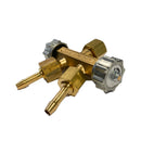 Derivazione 2 vie con rubinetto per riduttore di pressione GAS-OSSIGENO attacco 3/8" portagomma da 8 mm