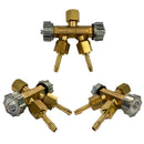 Derivazione 2 vie con rubinetto per riduttore di pressione GAS-OSSIGENO attacco 3/8" portagomma da 8 mm