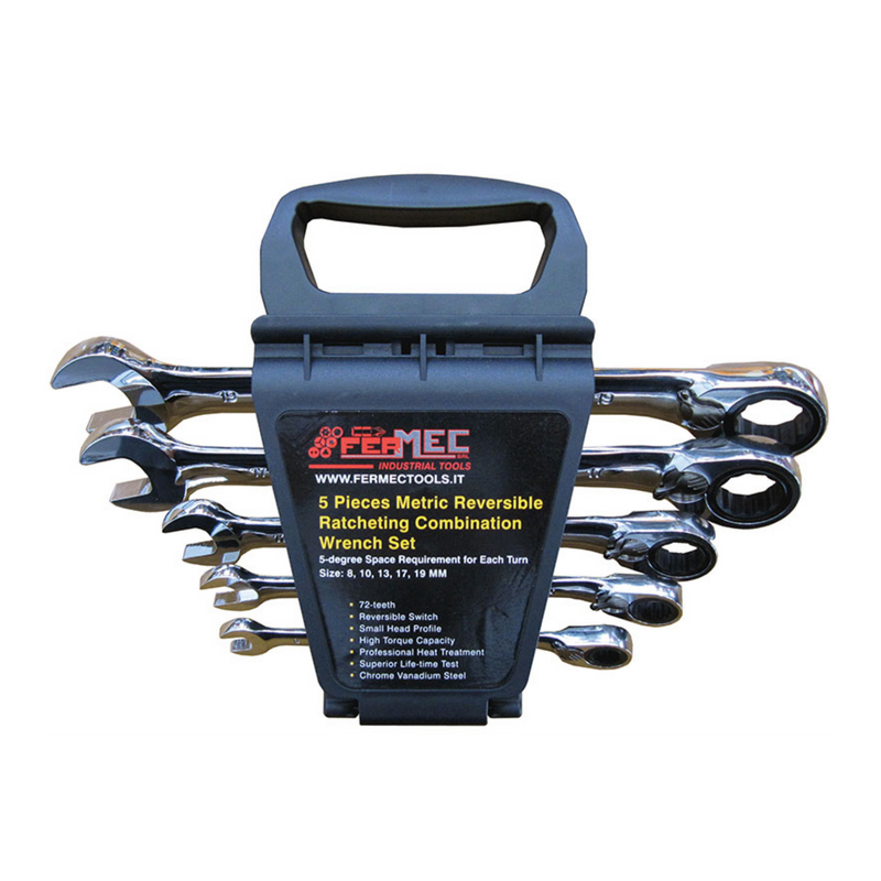 Serie da 5 chiavi combinate a cricchetto 8-10-13-17-19mm FERMEC BW-519
