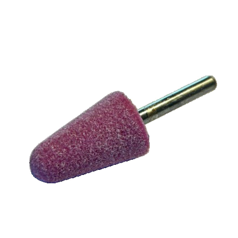 Truncated-conical abrasive wheel with 6 mm diameter shank in pink corundum. 2 models available