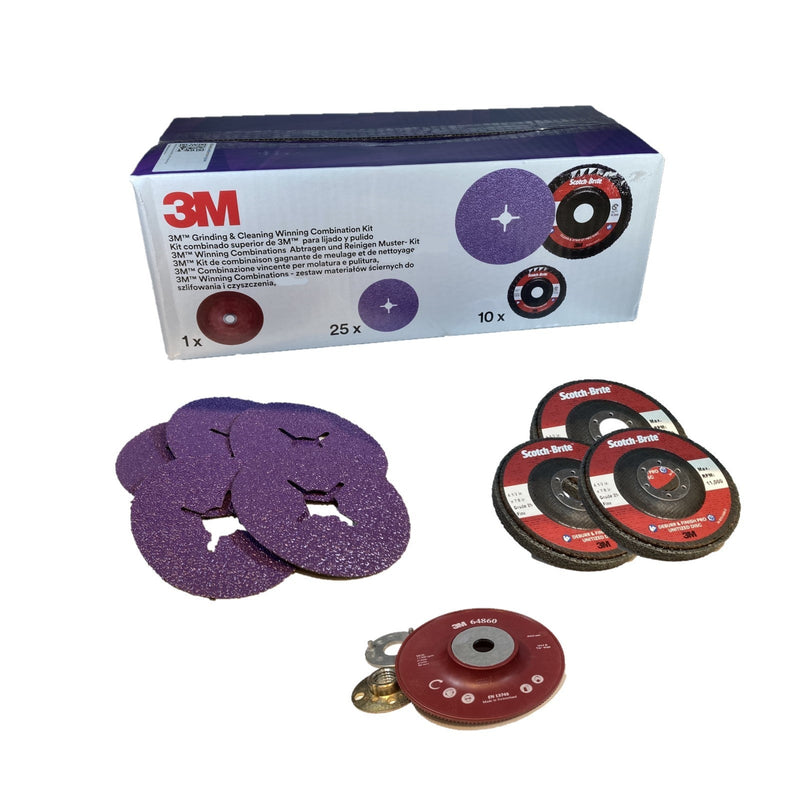 kit-abrasivo-per-smussatura-sbavo-cianfinatura-diametro-125MM-1platorello-25-dischi-fibrati-10-dischi-scotchbrite-3M-CUBITRON
