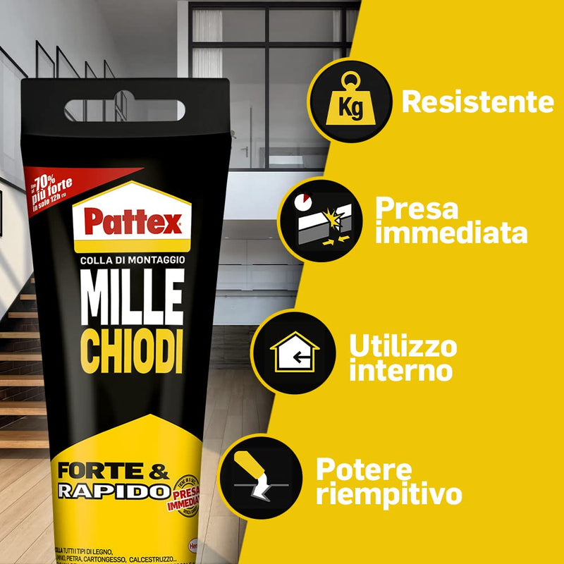 Pattex Millechiodi Forte & Rapido, adesivo di montaggio extra forte che  sostituisce viti e fori al muro, adesivo bianco con effetto ventosa, 1x100g  blister - COD. 023375 - Shop Cozzolino S.r.l.