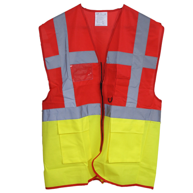 Gilet Alta Visibilità rifrangente in bi-color Giallo/Rosso tasca cellulare, porta badge T. L-XL-2XL