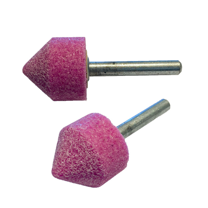 Cylindrical pointed wheel with 6 mm diameter shank in pink corundum 4 models available