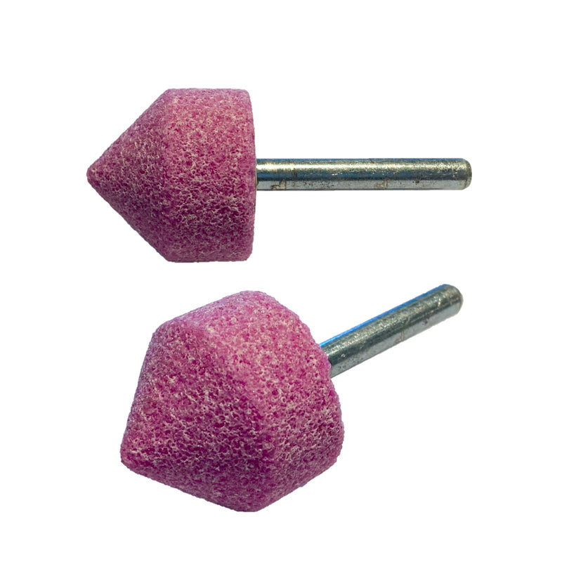 Cylindrical pointed wheel with 6 mm diameter shank in pink corundum 4 models available