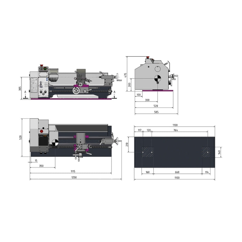 Tornio parallelo diametro 250x550 mm 750W 230V passaggio barra max 26mm OPTIMUM TU 2506