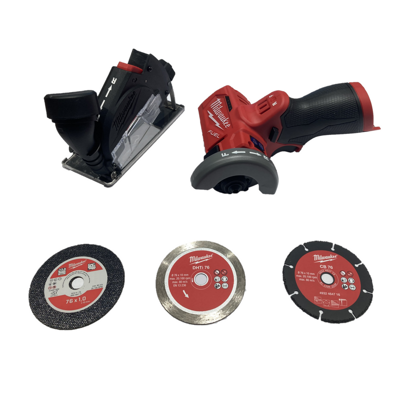 Angular grinder with 76 mm diameter disks to Milwaukee M12 FCOT-0 batteries